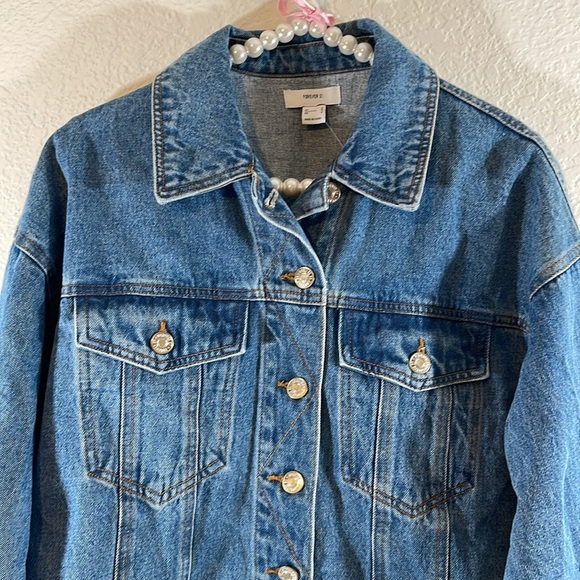 FOREVER 21 Denim Plaid Casual Jean Jacket Button Front & Chest Pockets Sz. S NEW - Picture 3 of 9